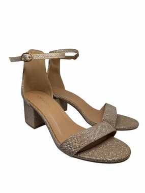 Top Moda Gold Sparkly Strap Chunky Heels Open Toe Sandals